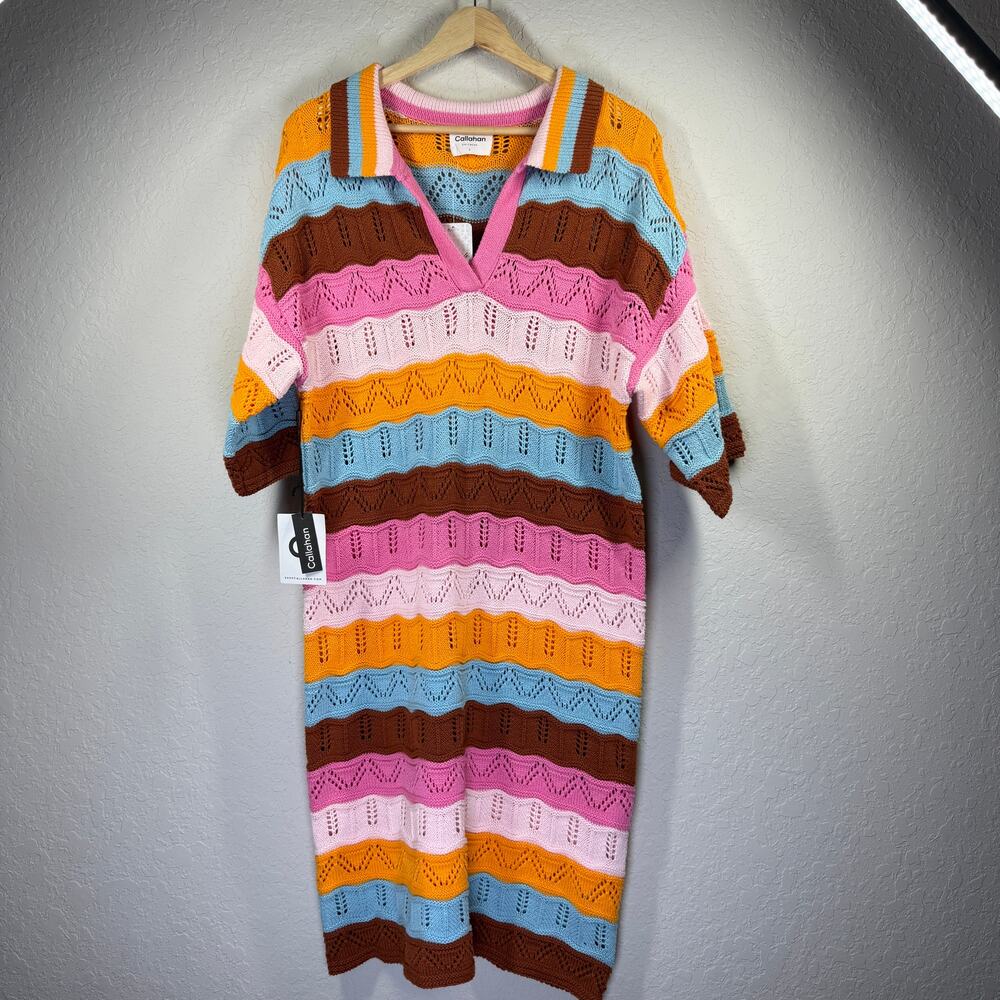 Women's Free People Callahan Multi Colored Stripe Crochet Dress Size L